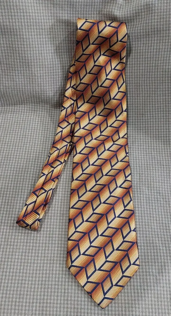 Giorgio Redaelli Italian Neck Tie Sunset Gold Hombre Navy Blue Chevron